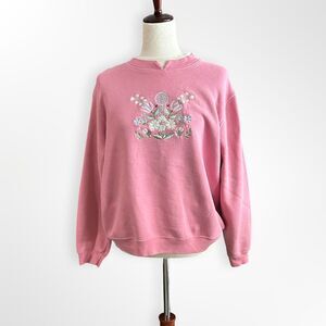 VTG 90s Floral Embroidered Pink Crewneck, XL, Cozy Grandmacore Butter Mom